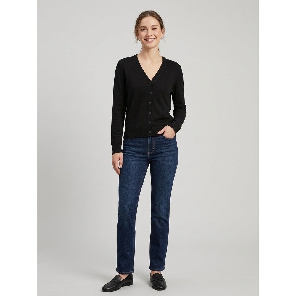 Banana Republic Forever Sweater Black V-Neck Cardigan Womens XS Cotton Blend